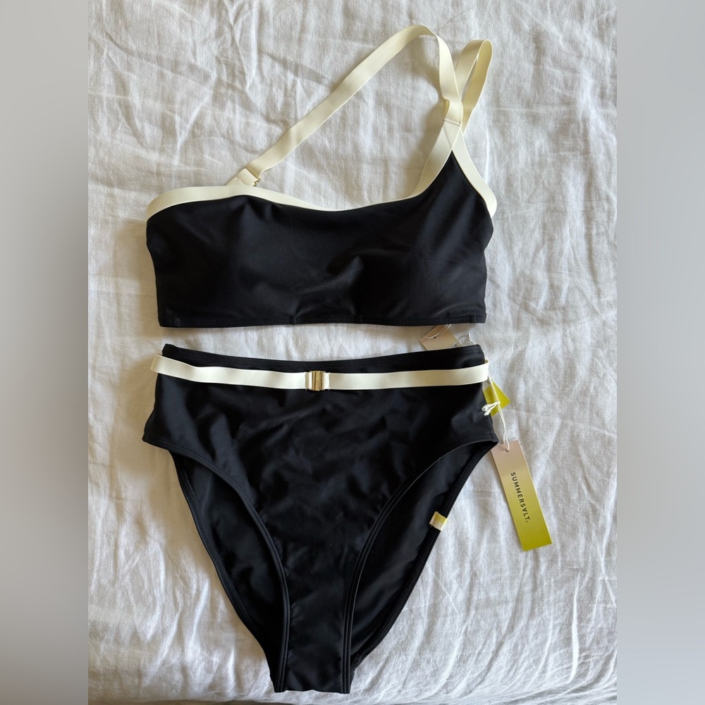 Summersalt one shoulder Black and Cream Bikini Set
